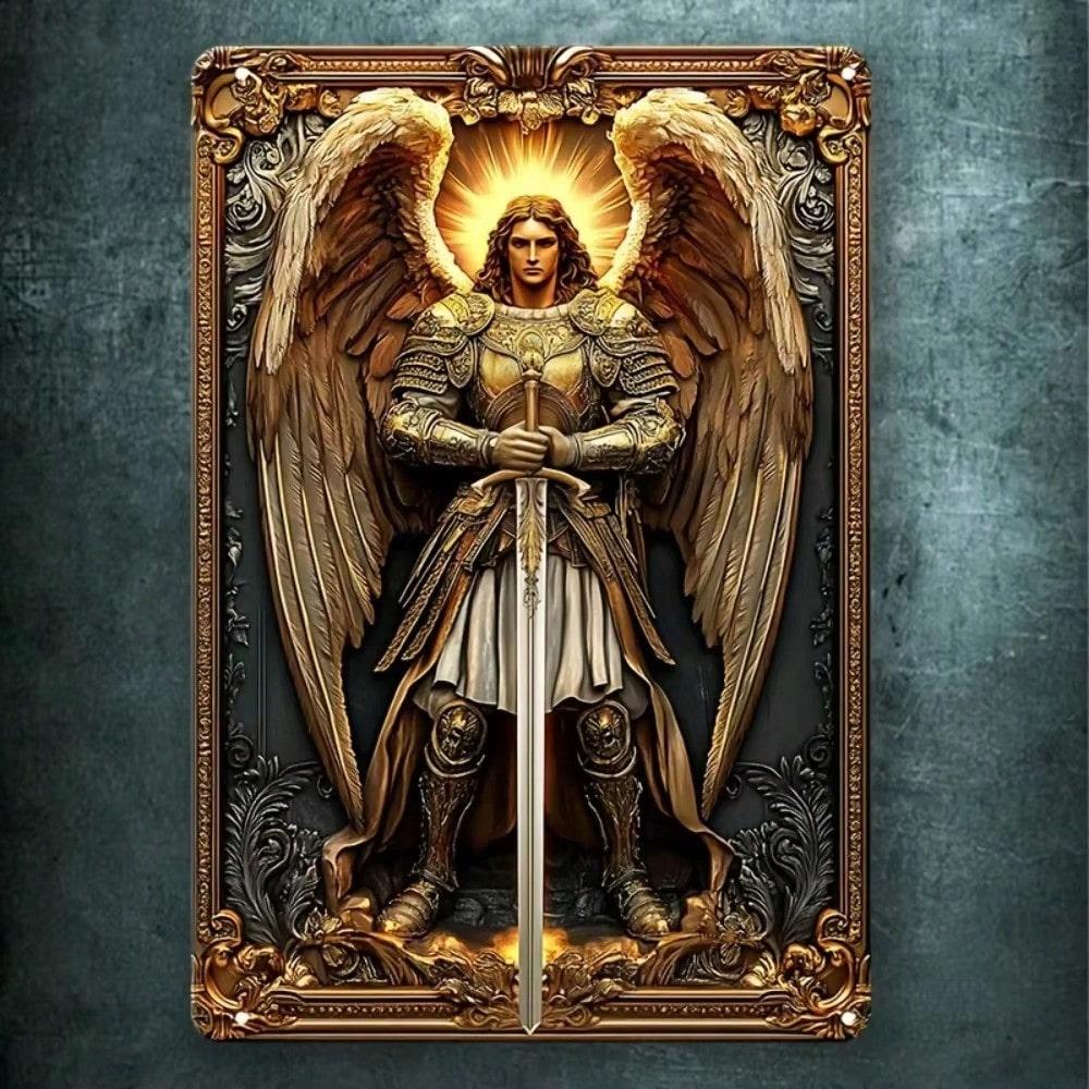 Boho Style Aluminum Angel Wall Hanging Decorative Plaque 2D Embossed Archangel Art Home Living Room