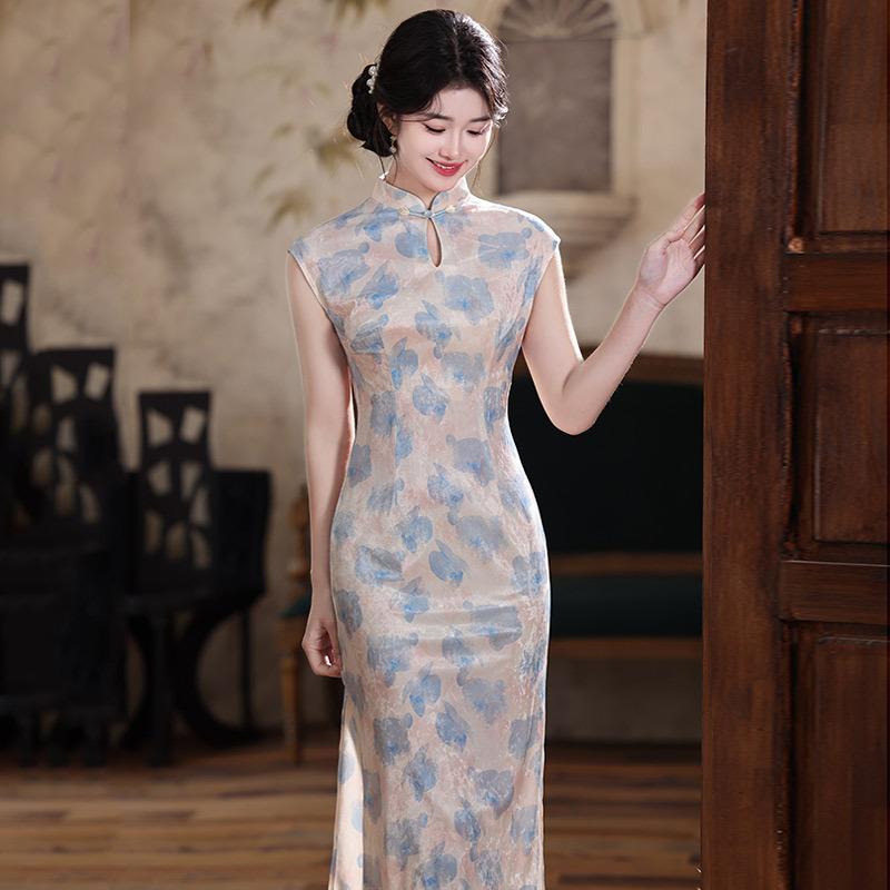 Kolsuz günlük ulusal tarz yeni Çin tarzı Suzhou uzun cheongsam geliştirilmiş genç 1011 yeni kadın yüksek kalite yaz
