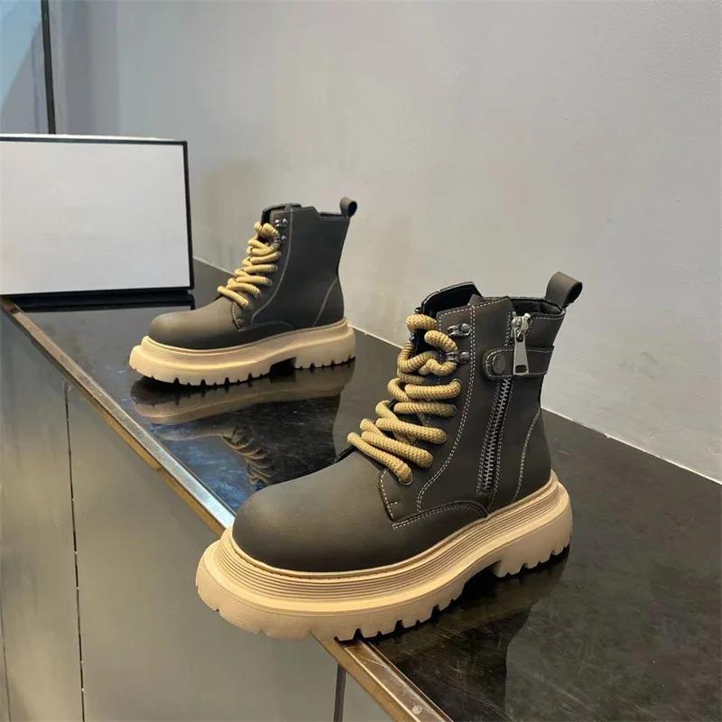 Fashion Spring and Autumn New Luxury Men's Shoes Thick Soled Tall Casual High Quality Work Boots Retro Fashion Outdoor Travel Warm Boots