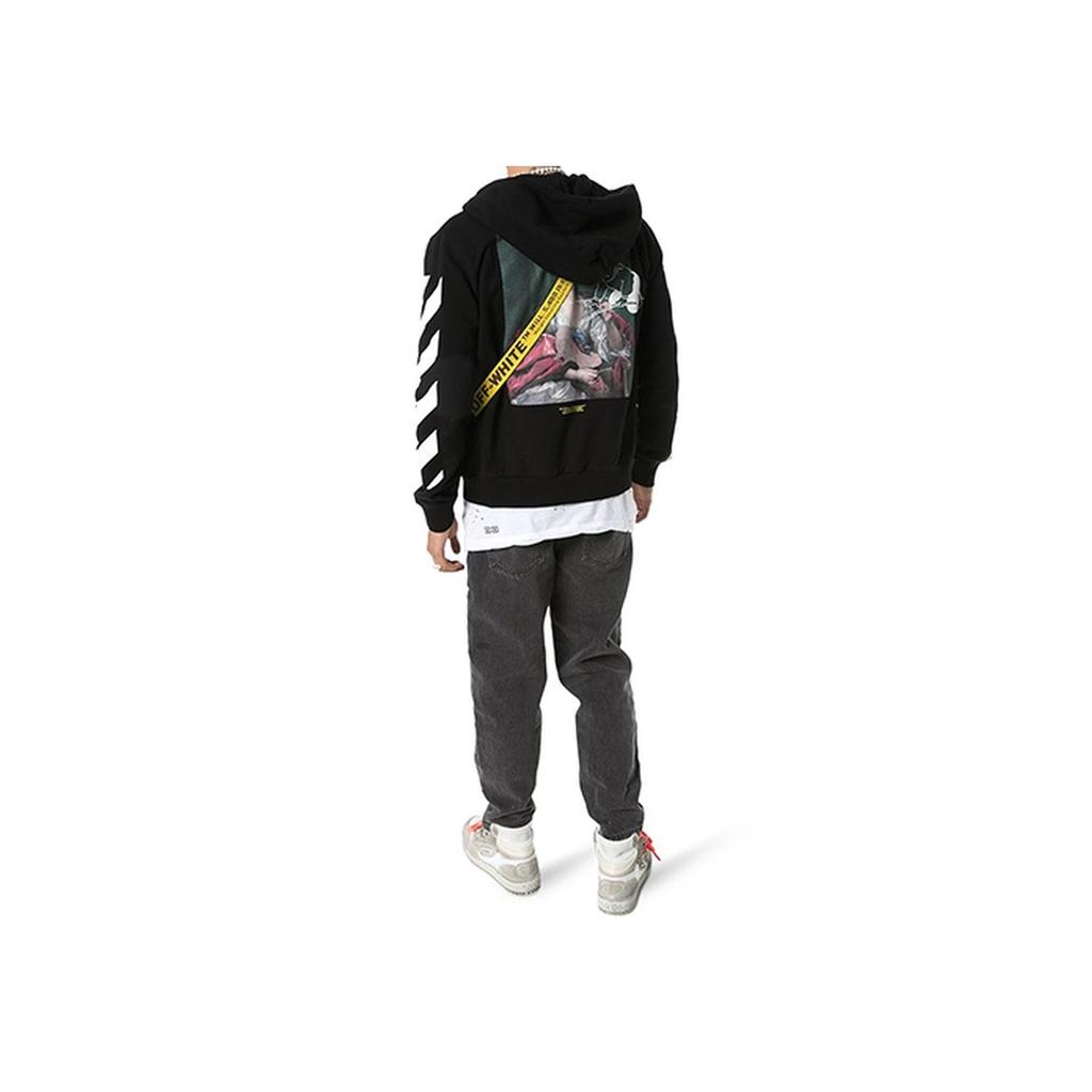 Off-White FW19 Individuality Print Hooded Zip Jacket Men Outerwear Black OMBE001E19E300051088