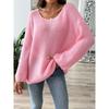 Women's Plus Size Pullover Sweater Beaded Top Simple Loose One Neck Strapless Flared Sleeve Sweater