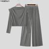 INCERUN 2PCS Men Long Sleeve Cropped T-Shirts and Long Trousers Casual Outfits Sets