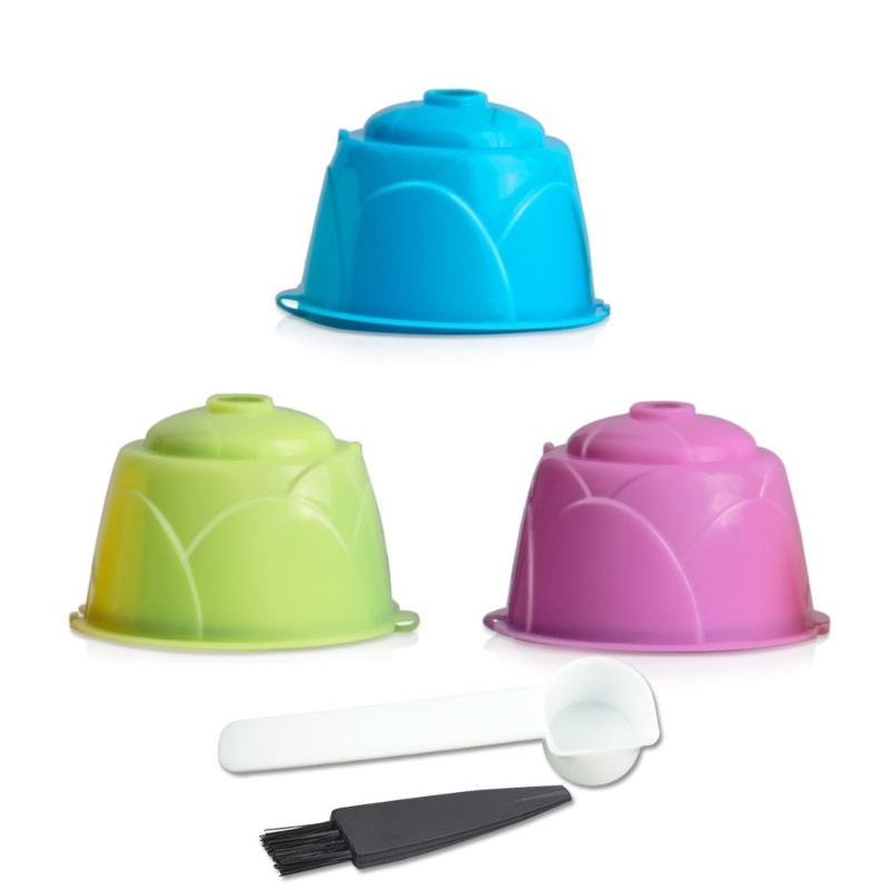 Reusable Rose Coffee Capsule Filter Cup Set for Dolce Gusto Coffee Maker with Spoon Brush Refillable Coffee Capsule Filter Cup