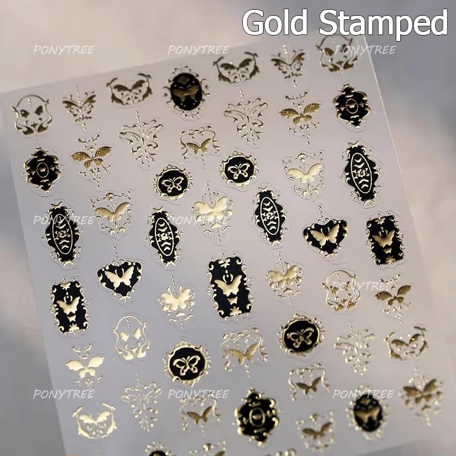 Punk Silver Metal Line Star Flower Love Colorful Butterfly Nail Art Stickers Horror Halloween Decorations Manicure Decals