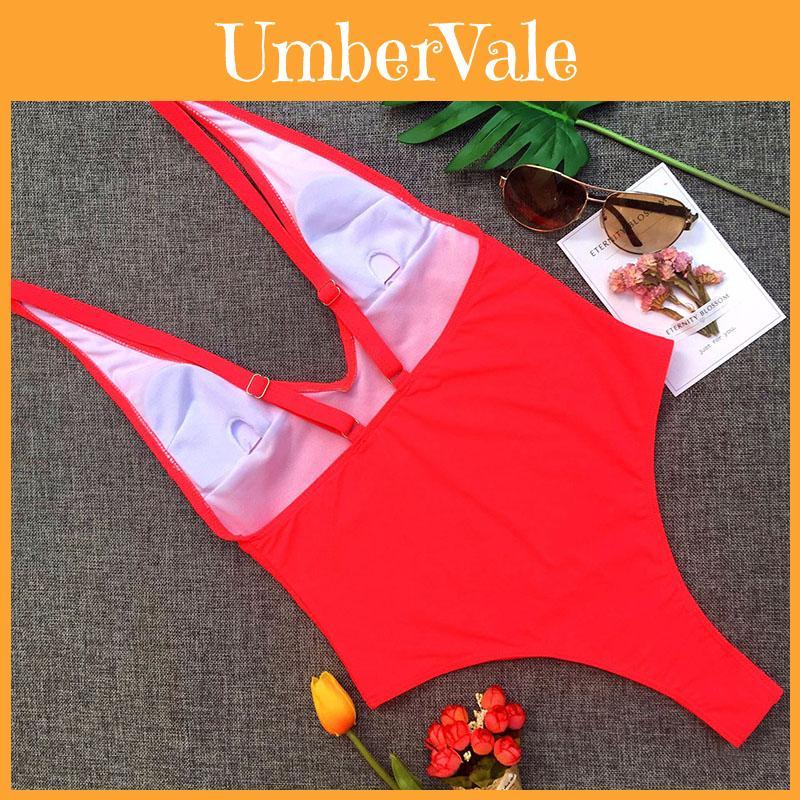 Elegant Women's One-piece Swimsuit With Deep-v Design And Padded Bra For Stylish Beach Adventures