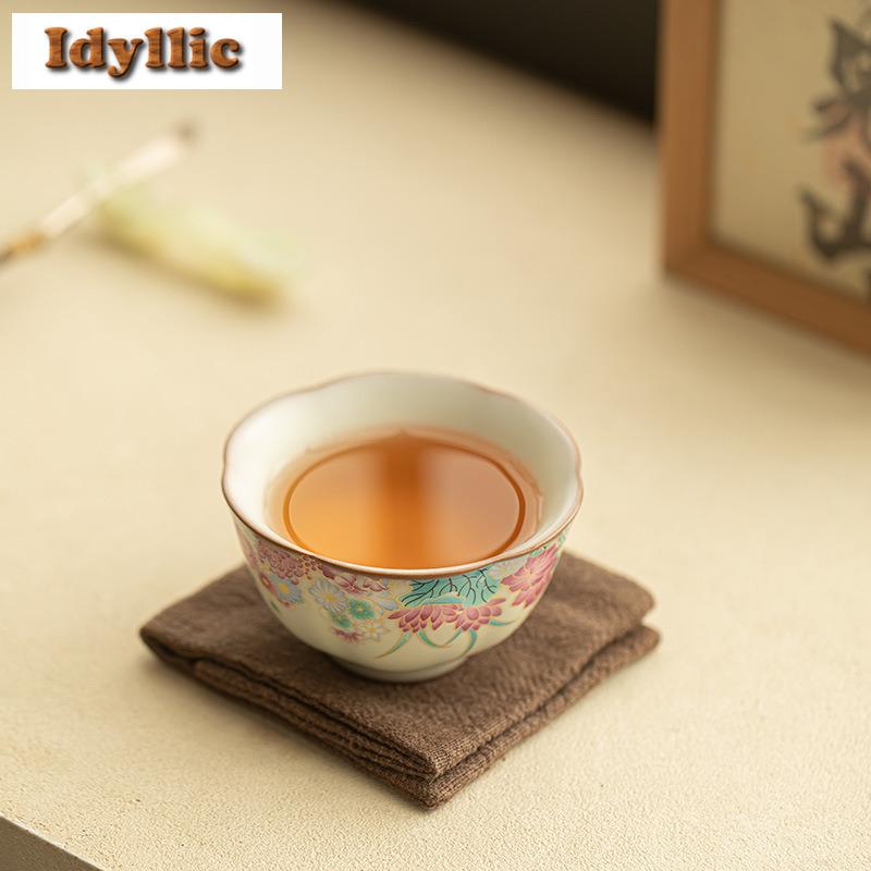 90ml Ru Kiln Lard Jelly Small Garden Teacup Creative Tea Bowl Single Cups Tea-tasting Personal Cup Chazhan Master Cups Drinkware