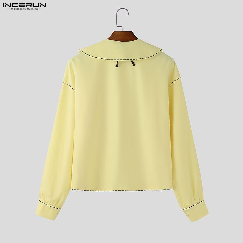 INCERUN S-5XL Herren Schnürung Langarm Niedlich Lässig Locker Übergröße Oberteile Hemden