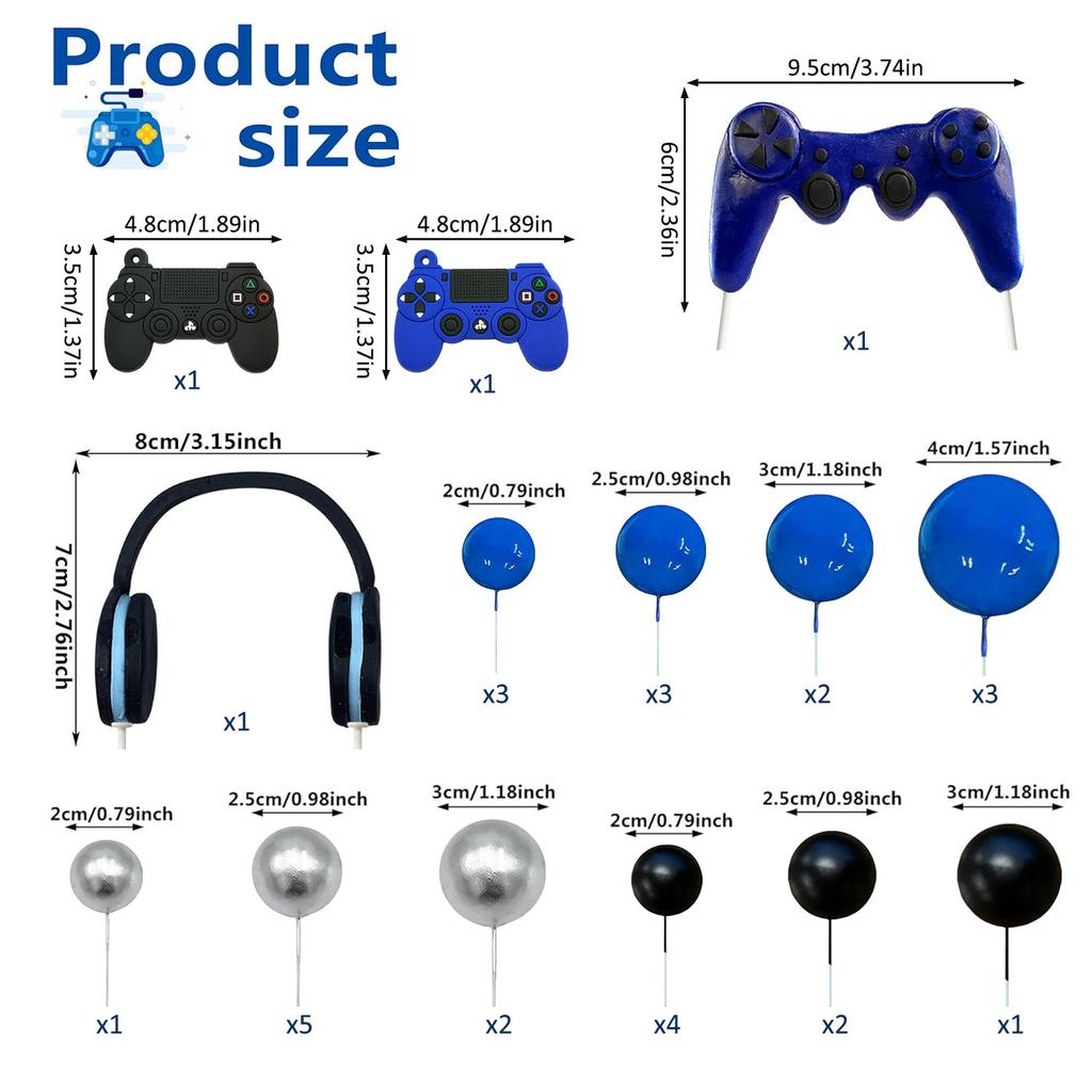 30 PCS Video Game Themes Cake Toppers Headset Ball Game Controller Cake Decoration for Game Theme Birthday Party Cake Decoration