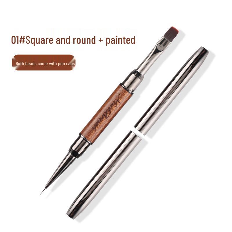 Sandalwood Dual-Ended Nail Art Brush: Multifunctional Gel Builder & Liner Tool for Nail Salons - Square/Round Tips