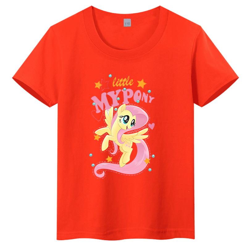 New Summer Children's T-shirt, Printed with a Cartoon Pony Pattern, Designed for Parent-child Wear