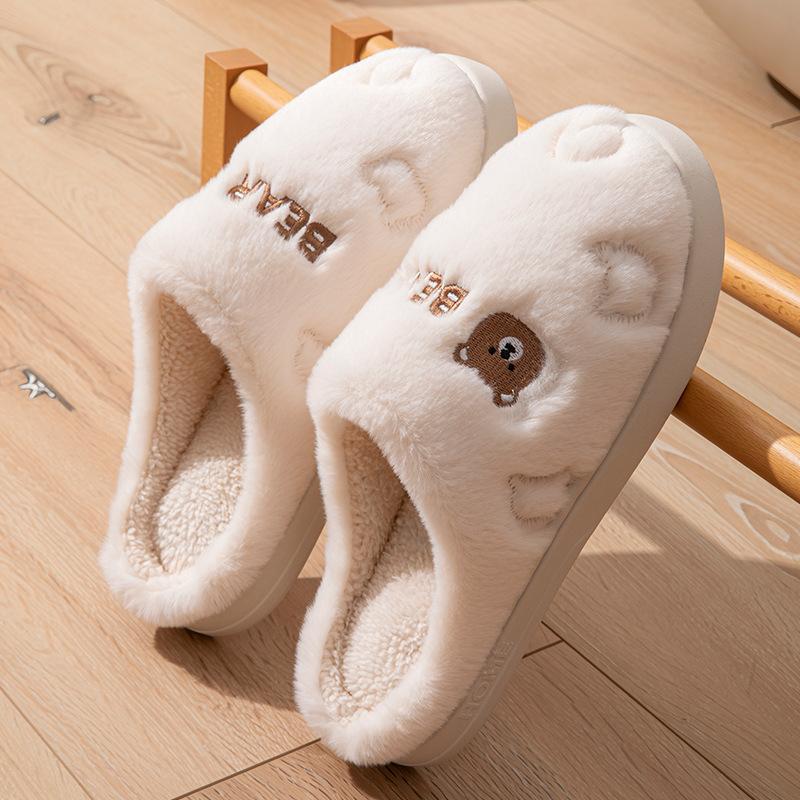 Cotton slippers embroidered autumn and winter indoor home dormitory thick bottom warm velvet couple hair slippers