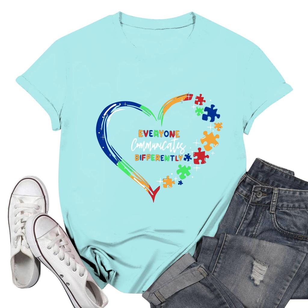 Dámské ležérní tištěné tričko s kulatým výstřihem, svetr s krátkým rukávem