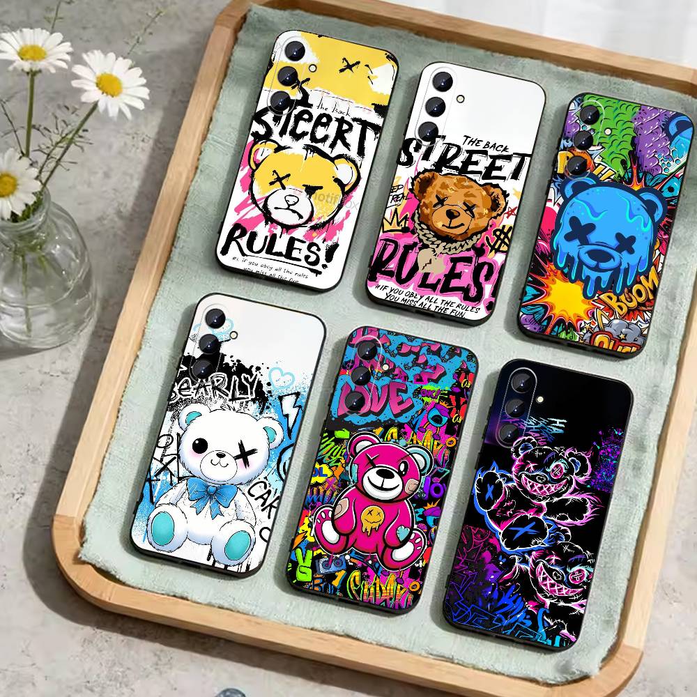 HOT Colorful Graffiti Bear Phone Case For Samsung Galaxy A73,A72,A71,A70,A52,A51 Others Soft Black Cover