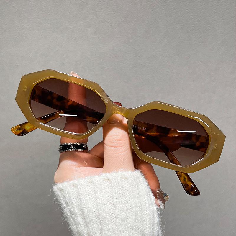 Fable Women's Vintage Hexagon Sunglasses Small Frame Punk Luxury Designer Leopard Hip Hop Eyewear For Men