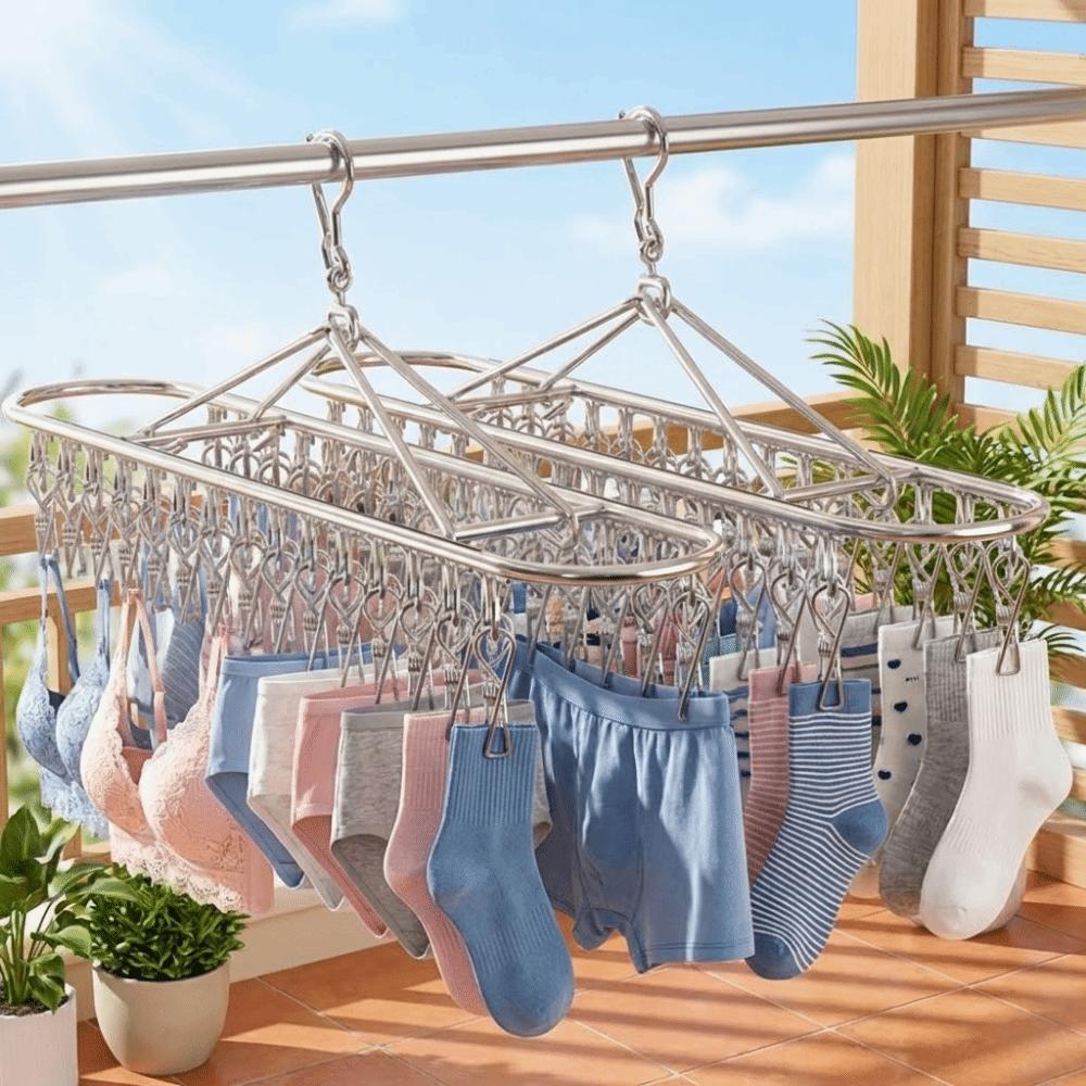 20/30 Clips Socks Drying Rack Stainless Steel Underwear Socks Holder Sock Laundry Airer Balcony