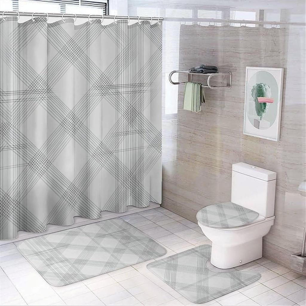 Bathroom Curtain And Rug Set, Sunflower Pattern Printed On Shower Curtain And Bath Mat Set, Designed For Farmhouse Contemporary