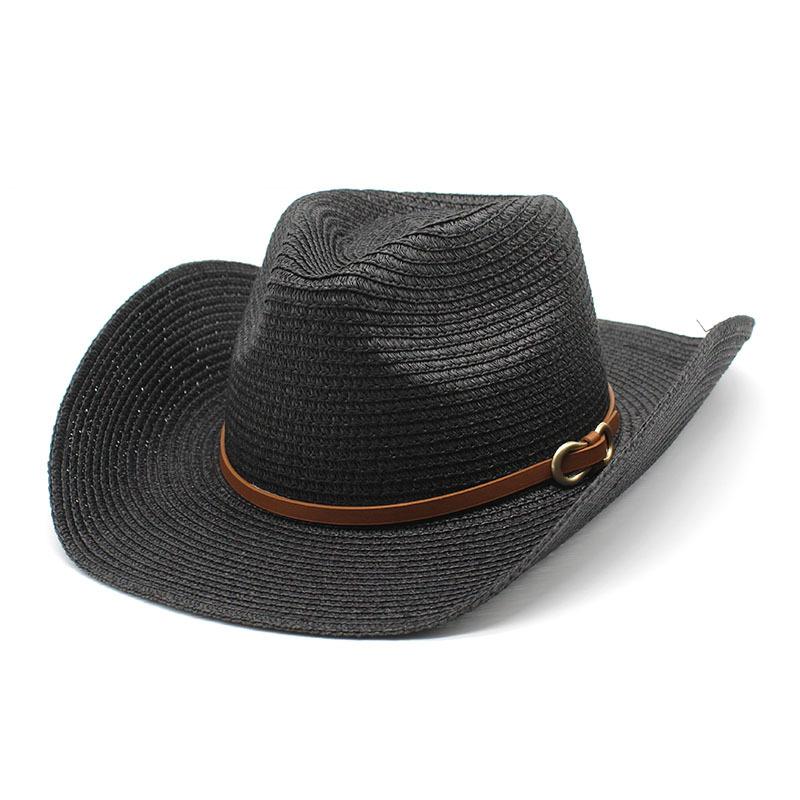 

Men S Western Cowboy Hat Women S Tide Beach Hat Sunscreen Big Edge Hat Summer 9Cm Brim Shade Straw Hat M（56-58cm） чорний