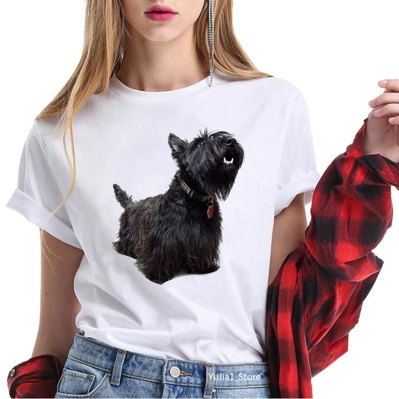 Cute Cartoon T-shirts for Women Harajuku Kawaii Scottish Terrier Animal Print Tee Shirt Femme Summer Cute Tops Dog Lover T Shirt