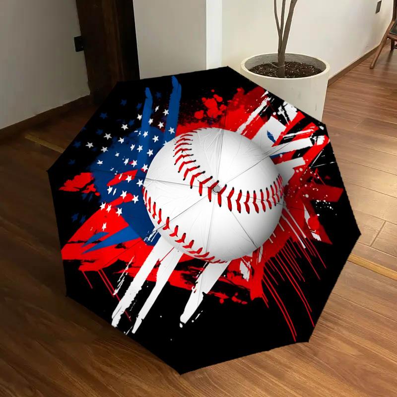 1 Stück Amerikanisches Baseball-Kunstwerk Regenschirm mit Kunststoffgriff, Geeignet für alle Jahreszeiten Zuhause Reise Outdoor-RegenschirmDD1607