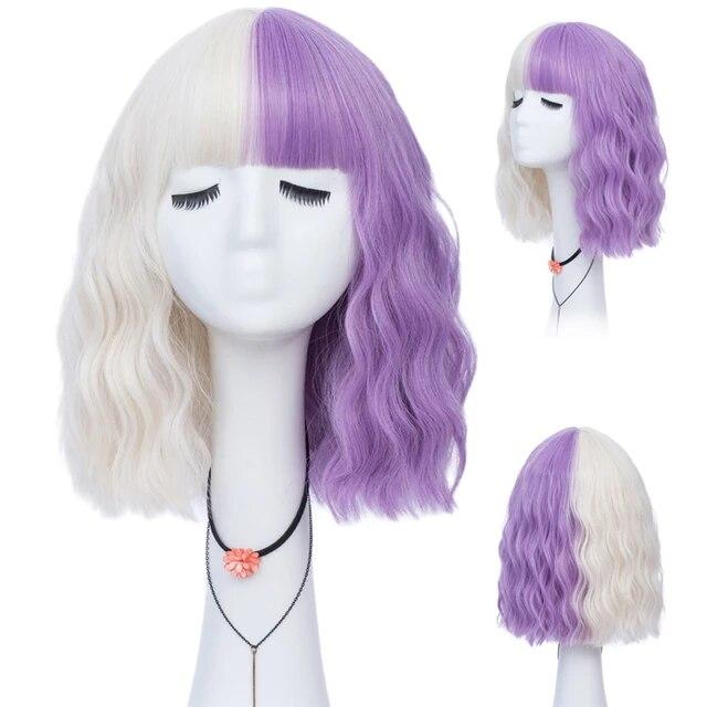 Kurze lockige blaue Bobo-Synthetik-Cosplay-Perücken für Frauen, Orange, Rot, Grün, natürliches hitzebeständiges Haar mit Pony für Mädchen