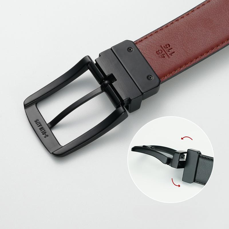 Men's Belt Rotatable Pin Buckle Cowhide Belt Versatile Young and Middle Aged Trousers