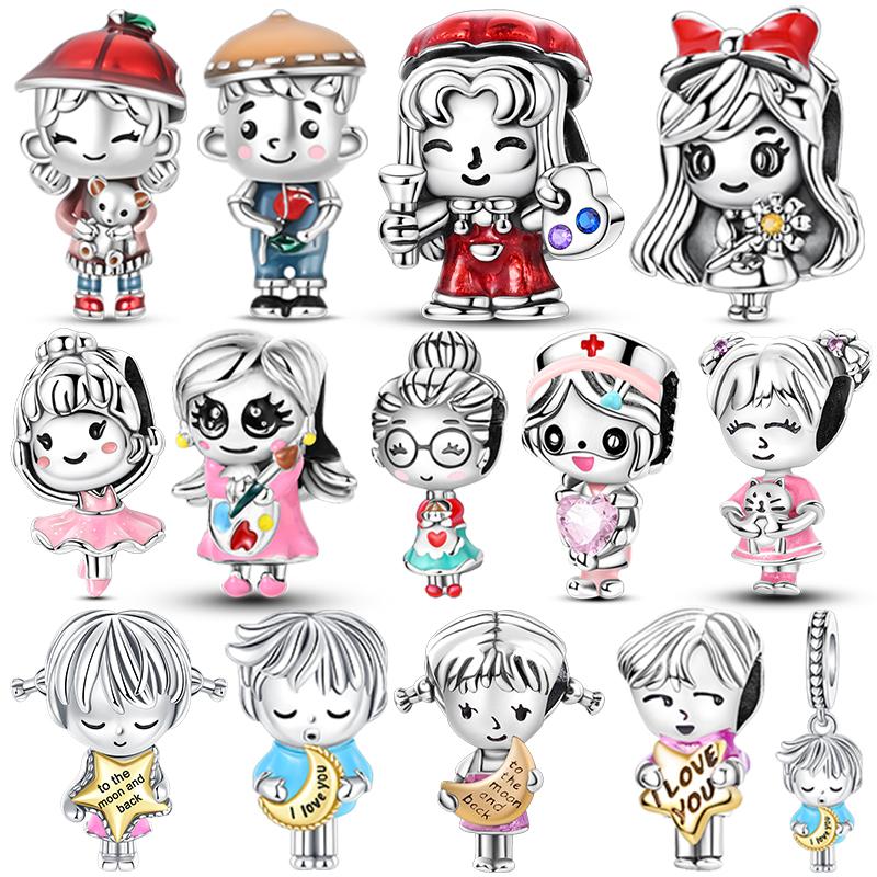 925 Silver Lovers Pendant Charms for Boys Girls Fit 4MM Hole Bracelet Necklace DIY Female Jewelry