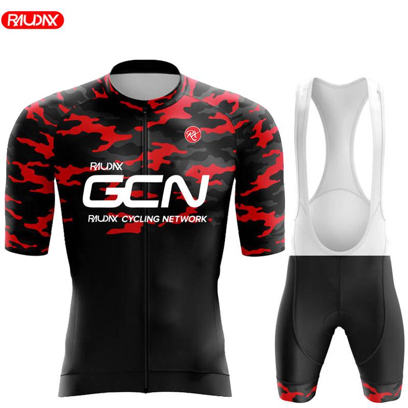 RAUDAX GCN 2025 Men Short Sleeve Cycling Set Ropa Ciclismo Hombre Summer Cycling Clothing Triathlon Bib Shorts Suit Bike Uniform