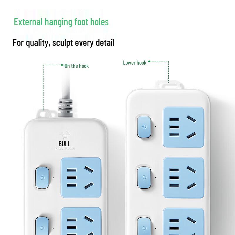 Gongniu 3-Outlet Power Strip with Individual Switches, 3m Cable