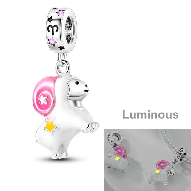 Luminous Charms Beads 925 Silver Constellations Firefly Jellyfish Bulb Star Moon Dangle Fit Original Bracelet Jewelry