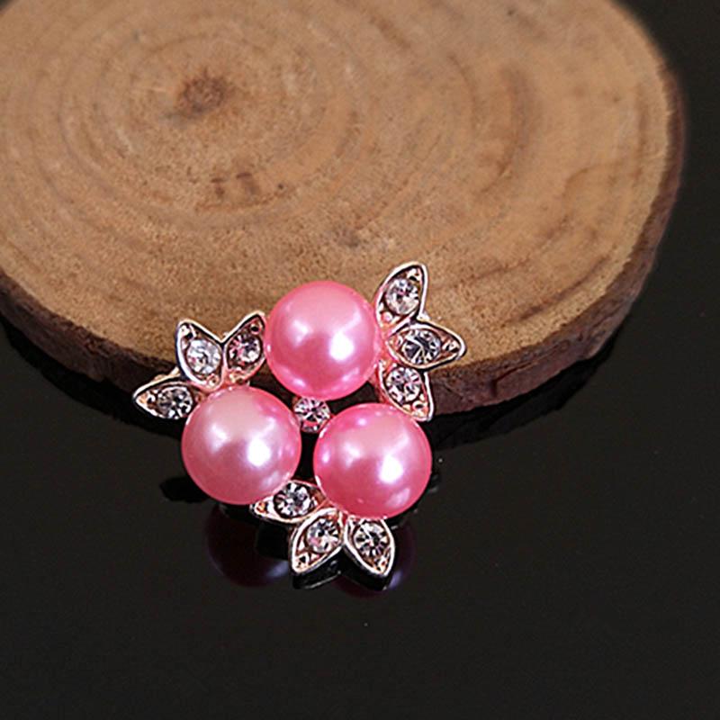 2015New 100Pcs 20mm Pearl Flower and Gold Leafs Rhinestone Flatback Embellishment Button for DIY Hair Accessories HZ256