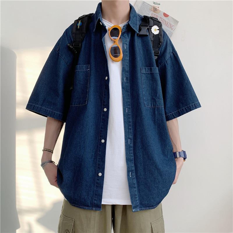New Summer Men's Loose Short-Sleeve Denim Shirt - Korean Style for Couples
