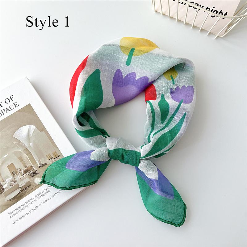 55cm Cotton Linen Handkerchief Print Square Neck Scarf Women Small Shawls Hair Scarfs Female Bag Scarves Head Scarf Bandanas