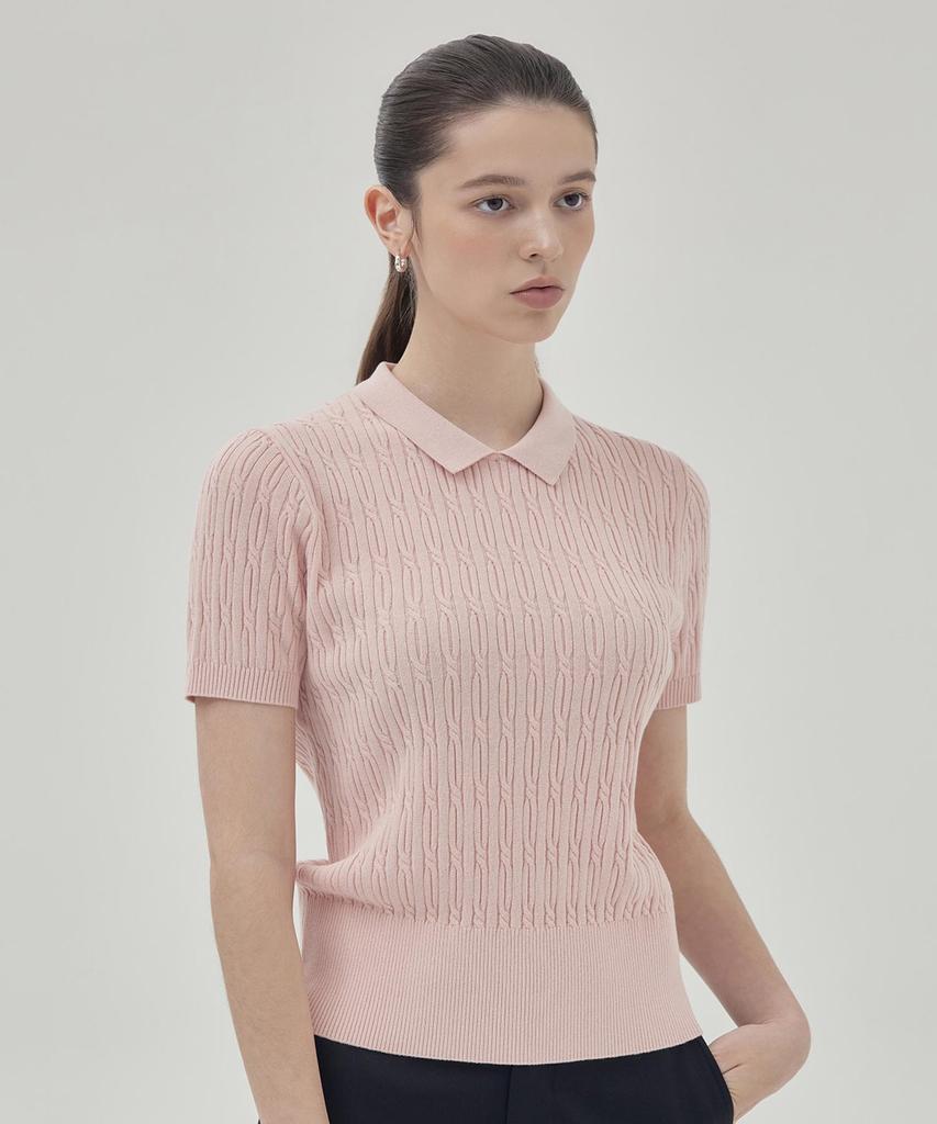 The Knit Company Orea Cable Polo Shirt - Mellow Pink