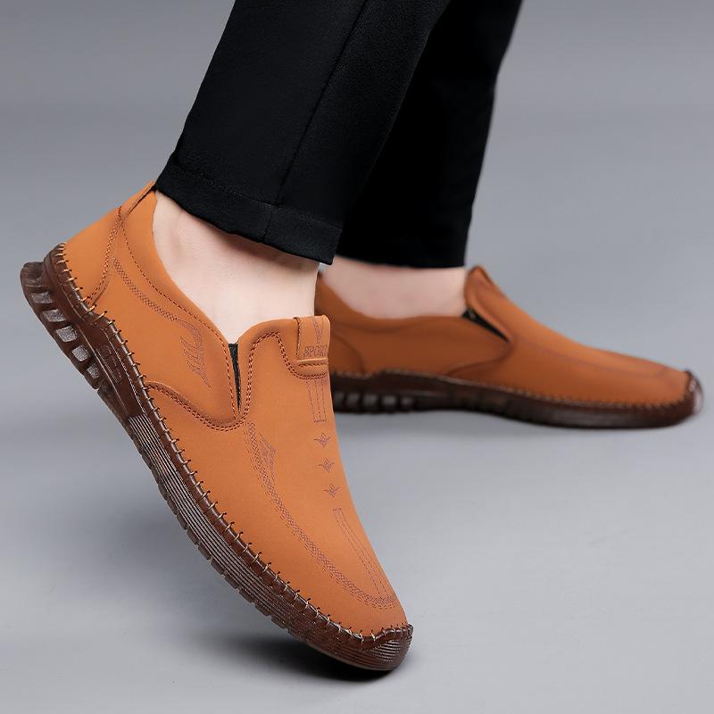 2025 Leather Shoes Men's Soft-soled Soft-faced Casual Shoes Men's Beef Tendon Soles Hand-stitched One-pedal Lazy Shoes