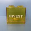 Available: Red, Yellow, Blue Building Block Piggy Bank - English Version, Transparent Money Coin Bank.