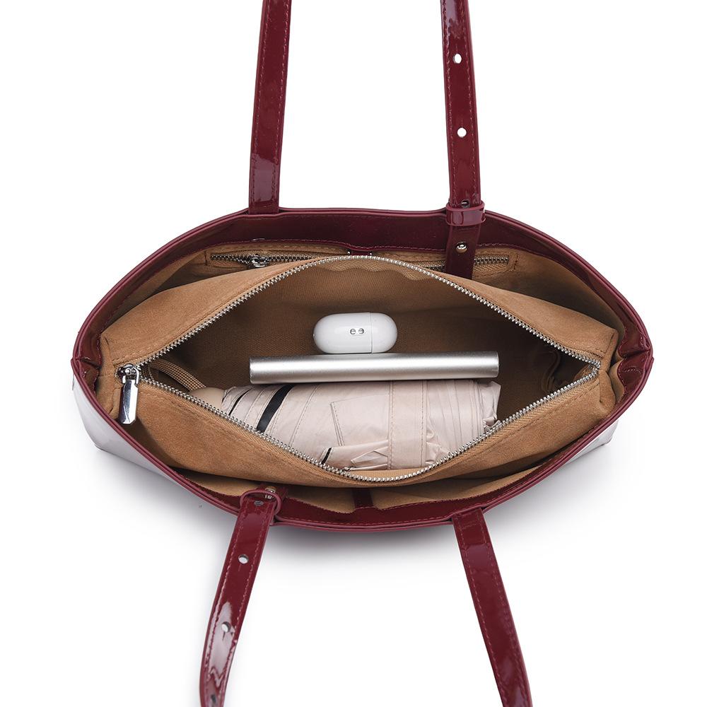 Women's French Style Light Luxury Glossy Patent Leather Armpit Bag, Women's Large Capacity Commuting Shoulder Bag, Vintage Wine Red Handbag
