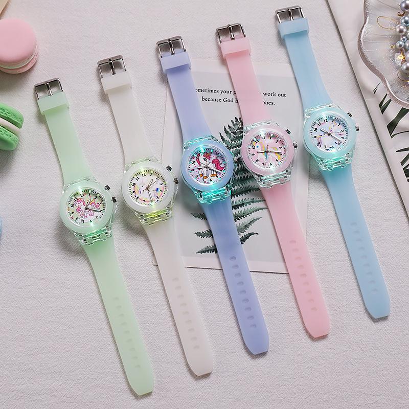 Cartoon Unicorn Watch, Primary School Children'S Luminous Luminous Silicone Quartz Watch