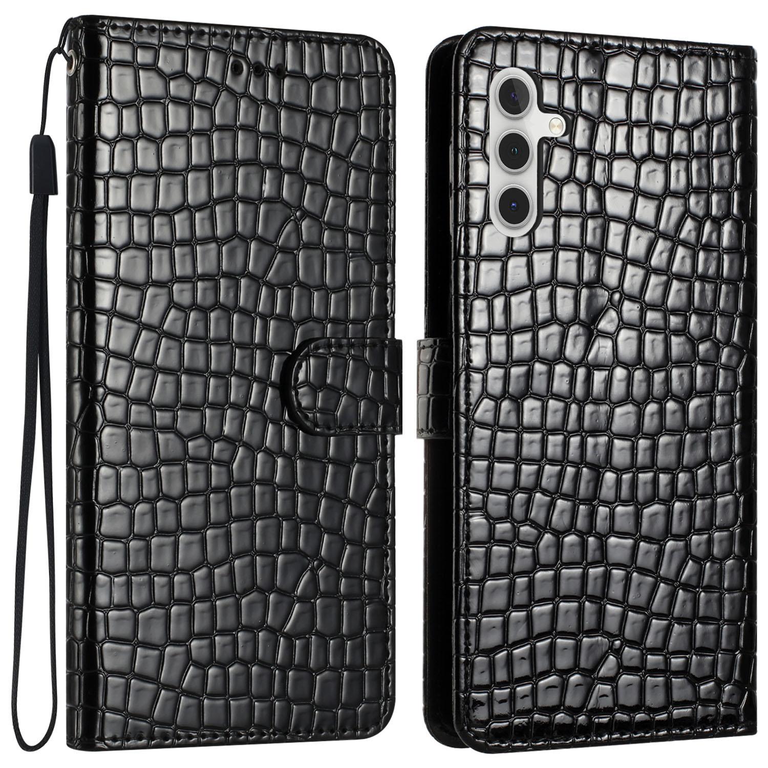 

For Samsung Galaxy S24 FE Case Wallet PU Leather Phone Cover Crocodile Texture Black
