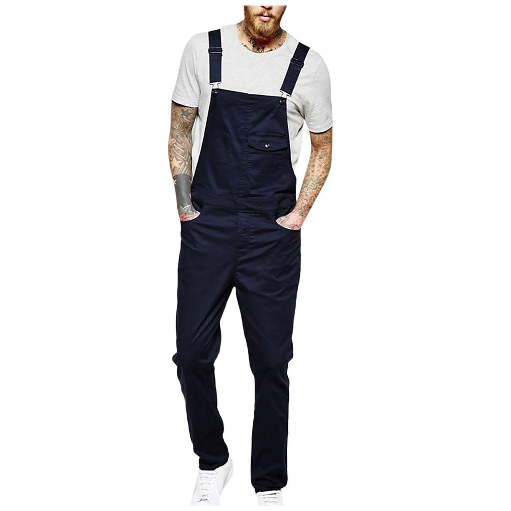 Mens Jeans Wash Overall Jumpsuit Streetwear Pocket Suspender Pants Trousers