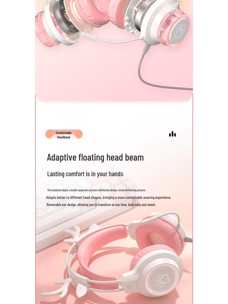 Cat Ear Luminous Wired Gaming Headset for E-Sports