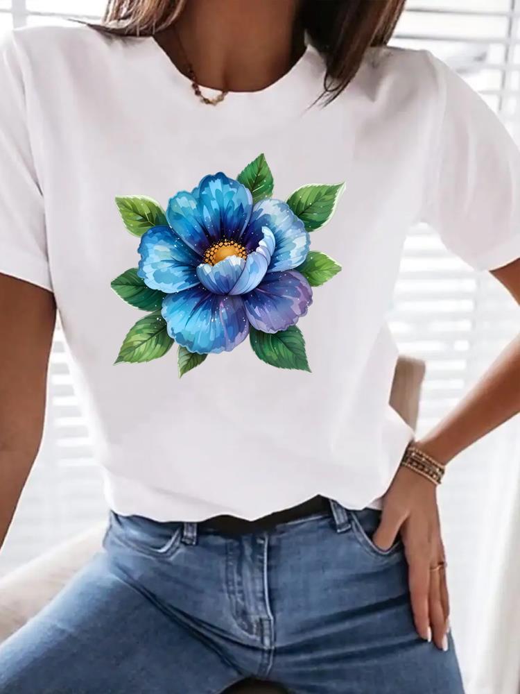 (Asian Size) love heart flower cute Print Female Clothing T Shirt Women Fashion Tee Top Woman Short Sleeve Graphic T-shirts