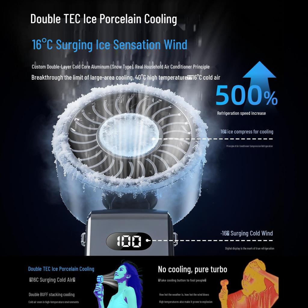 Genuine Handheld Semiconductor Cooling Fan with Ice Pack for Home, Office, and Outdoor Use - Foldable Design