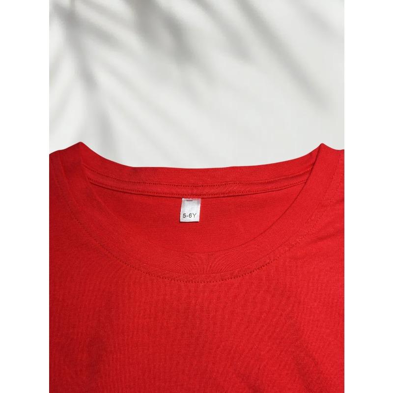 European Sizes 1pc Girls' Round Neck T-Shirt, Easy Bow Design, Cute And Minimalist Fashion Casual All-Match,  Suitable for Girls Under 12