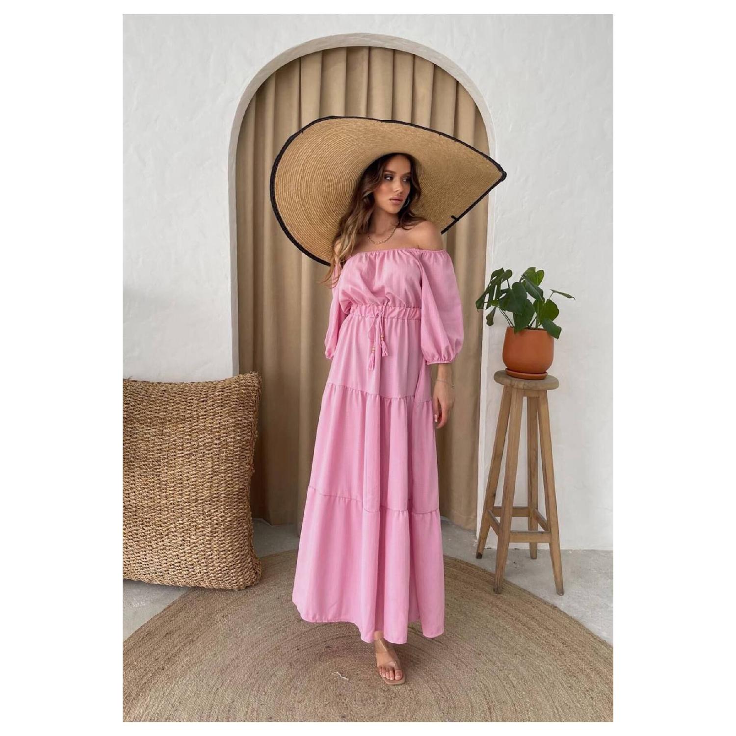 

Madonna Collar Waist Elastic Seersucker Dress S розовый