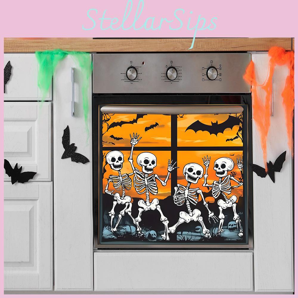 Modern Minimalist Pvc Wall Sticker For Living Room Decor With Halloween Setting Sun Skull Bat Celebrations