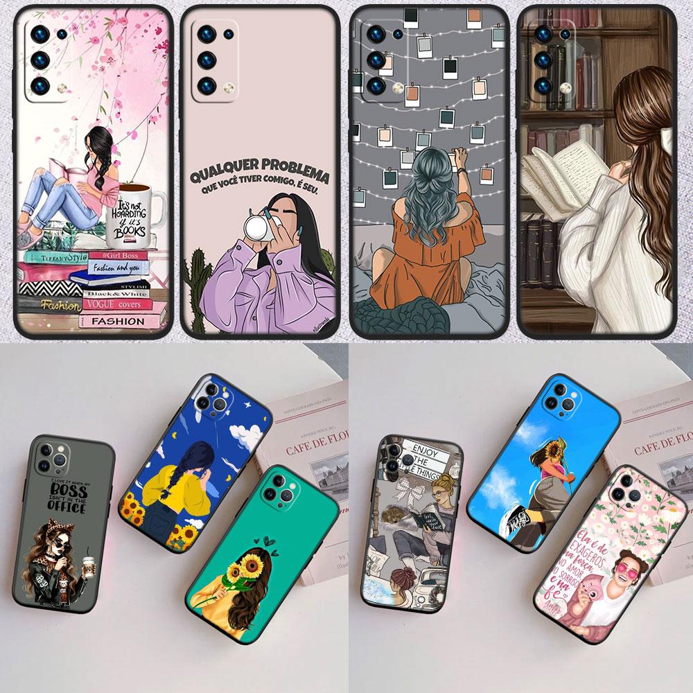 IK36 Girl Coffee Book Aesthetics Case for Samsung M06 M15 M16 M35 M55 M56 A36 A42 A50 A50S A51 A52 A32 A33 A05 A05S A06 A16 A20