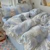 Washed Cotton Double Gauze Bedding Set Floral Ruffle Bed Sheets Bedroom