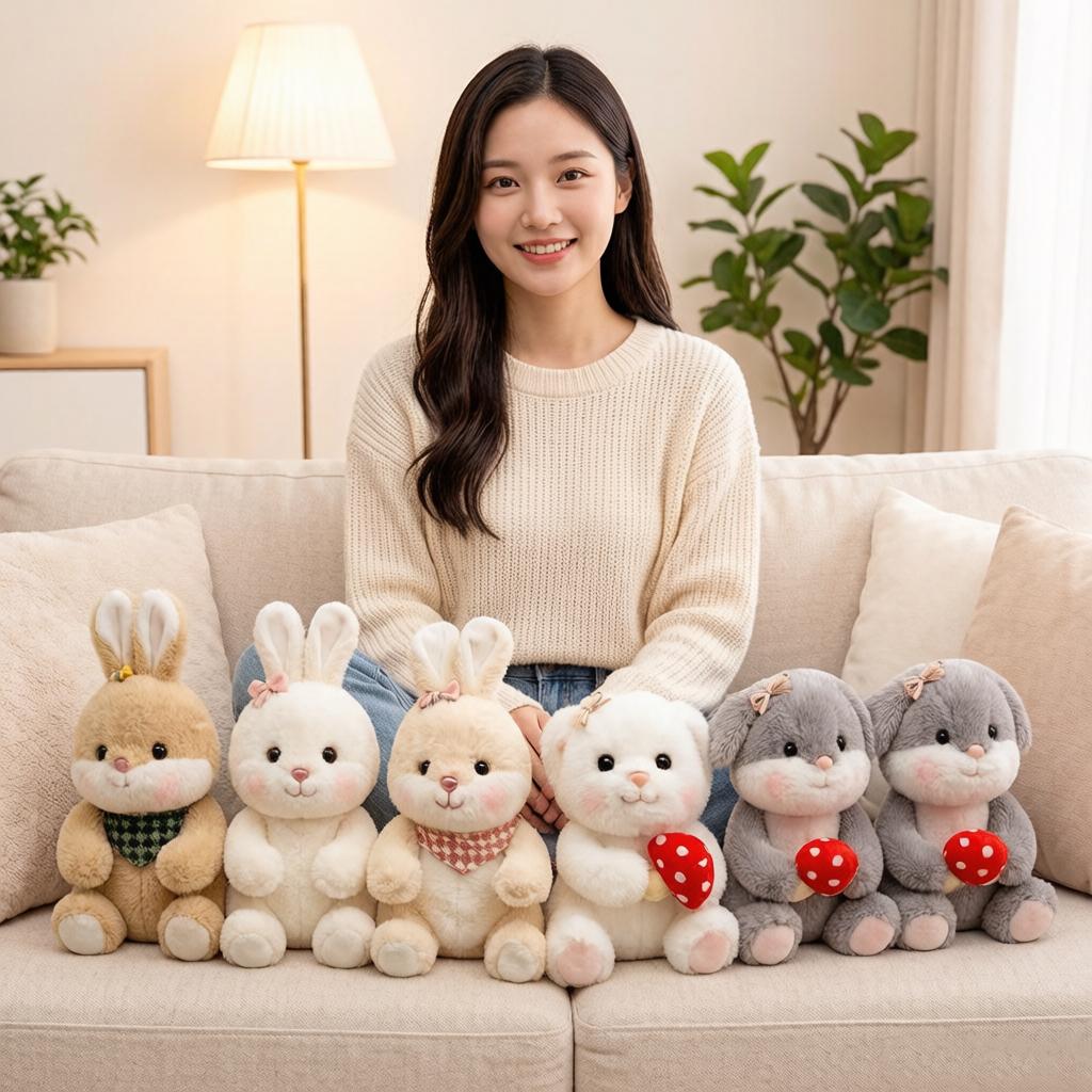 24cm Kawaii Sitting Red Mushroom Rabbit Plush Toy Stuffed White Grey Cream Lop Cartoon Sweet Animal Doll Birthday Gift