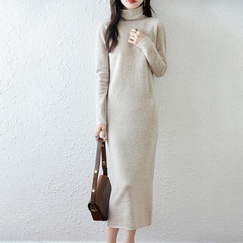 Women Sweater Dress 100% Wool TIDENOVEL Turtleneck Knit Long Pullover Winter Jumpers Wool Long Dress Female