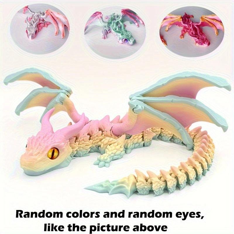 3D Printed Magic Dragon With Wings Movable Joint Fidget Toy Rotatable Articulated Office Desktop Ornament Adults Kid Crafts Gift
